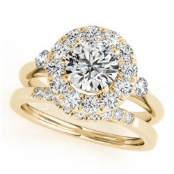 1.37 CTW Certified VS/SI Diamond 2Pc Wedding Set Solitaire Halo 14K Yellow Gold - REF-220M2F - 30764