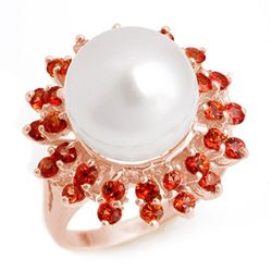 1.50 CTW Red Sapphire & Pearl Ring 14K Rose Gold - REF-50X4T - 10445