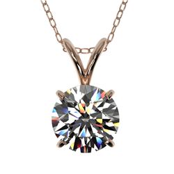 1.03 CTW Certified H-SI/I Quality Diamond Solitaire Necklace 10K Rose Gold - REF-178N2Y - 36757