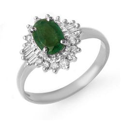 1.25 CTW Emerald & Diamond Ring 18K White Gold - REF-52T2X - 13299