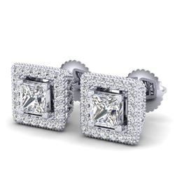 2.25 CTW Princess VS/SI Diamond Micro Pave Stud Earrings 18K White Gold - REF-272F8M - 37169