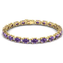 25.8 CTW Amethyst & VS/SI Certified Diamond Eternity Bracelet 10K Yellow Gold - REF-122F9M - 29443