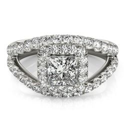 1.85 CTW Certified VS/SI Princess Diamond Solitaire Halo Ring 18K White Gold - REF-261X3T - 27195