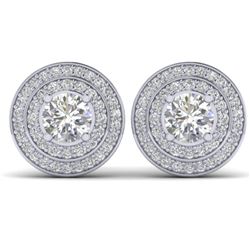 1.45 CTW I-SI Diamond Solitaire Art Deco Halo Stud Earrings 14K White Gold - REF-126H2W - 30366