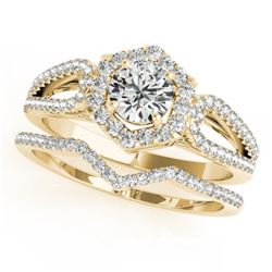 1.35 CTW Certified VS/SI Diamond 2Pc Wedding Set Solitaire Halo 14K Yellow Gold - REF-217Y5N - 31153