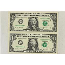 2-2003-A $1 FRN'S LOW CONSECUTIVE SERIAL 'S UNC
