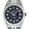 Image 1 : Mens Rolex 36mm Stainless Steel Black Diamond Datejust Wristwatch