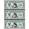 Image 1 : Lot of (3) 1987 $1 Disney Dollar Notes