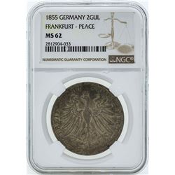 1855 Germany 2 Gulden Coin NGC MS62