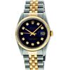 Image 2 : Mens Rolex 36mm Two Tone Yellow Gold Blue Vignette Diamond DateJust Wristwatch