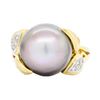 Image 1 : 18KT Yellow Gold 13.20mm Tahitian Pearl and Diamond Ring
