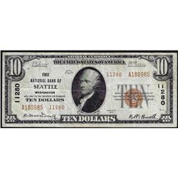 1929 $10 First National Bank of Seattle National Currency Note