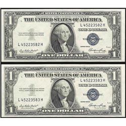 Lot of (2) 1935E Consecutive $1 Silver Certificate Notes Uncirculated