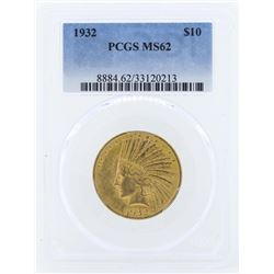 1932 $10 Indian Head Eagle Gold Coin PCGS MS62