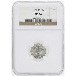 1945-D Mercury Silver Dime Coin NGC MS66