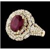 Image 2 : 14KT Yellow Gold 3.72ct Ruby and Diamond Ring