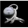 Image 2 : 14KT White Gold Tahitian Pearl and Diamond Ring