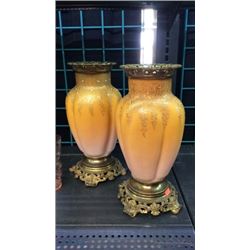 Pair Hand Painted Candle Vases