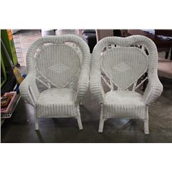 TWO WHITE WICKER ARMCHAIRS