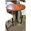 Image 2 : ROUND BISTRO TABLE AND TWO WHITE LEATHER BARSTOOLS