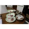 Image 2 : ENGLISH ROSE PARTIAL CHINA SET AND 3-TIER CAKE PLATE