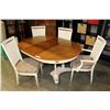 Image 1 : VINTAGE ROUND WALNUT TOP WHITE BASE DINING TABLE WITH LEAF AND FOUR CHAIRS