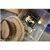 Image 1 : TOTE OF VINTAGE PICTURES VANITY MIRROR AND LEATHER COWBOY HAT
