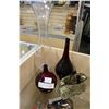 Image 1 : TWO RED GLASS VASES, ART GLASS PURSE AND GLASSE VASE