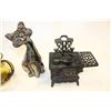 Image 3 : REGENT IRON MINIATURE STOVE WITH POTS CAT AND DOLPHIN FIGURE AND VINTAGE PITCHER