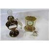 Image 1 : VINTAGE STYLE BRASS LAMP AND MANTLE CLOCK AND DESK TOP BAROMETER