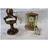 Image 2 : VINTAGE STYLE BRASS LAMP AND MANTLE CLOCK AND DESK TOP BAROMETER