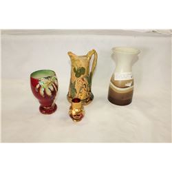 BESWICK VASE AND PITCHER AND HAND CRAFTED VASE AND MINIATURE RUBY VASE