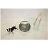 Image 1 : STAFFORD CHINA DOG AND COLLECTIBLE FIGURE AND MUSICAL DRESSER BOX