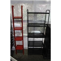 BLACK METAL 5 TIER SHELF AND RED WALL SHELF