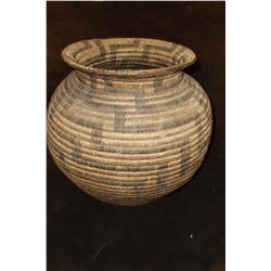 Papago in Olla Form Basket-C. 1920- Constructed of Devils Claw, Yucca and Willow- 13"H X 14"W