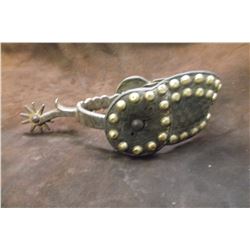 Unmarked Mike Morales Silver Inlaid Single Spur- Chap Guard- Heel Chain- Engraved on Inside