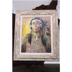 Signed OEL Graves Painting- Titled "Two Guns White Calf"- Oil and Mixed Media on Panel
