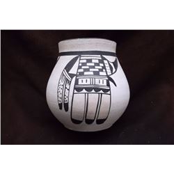 Hand Painted Indian Pot- Signed FR- 7" X 7"