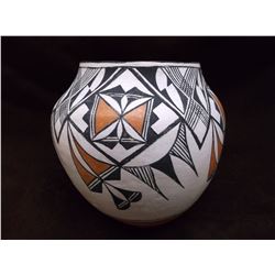 Acoma Pot- C. 1960- Hand Coiled- Cloud and Rain Pattern- Small Pits- 7.75" H X 7.75 W