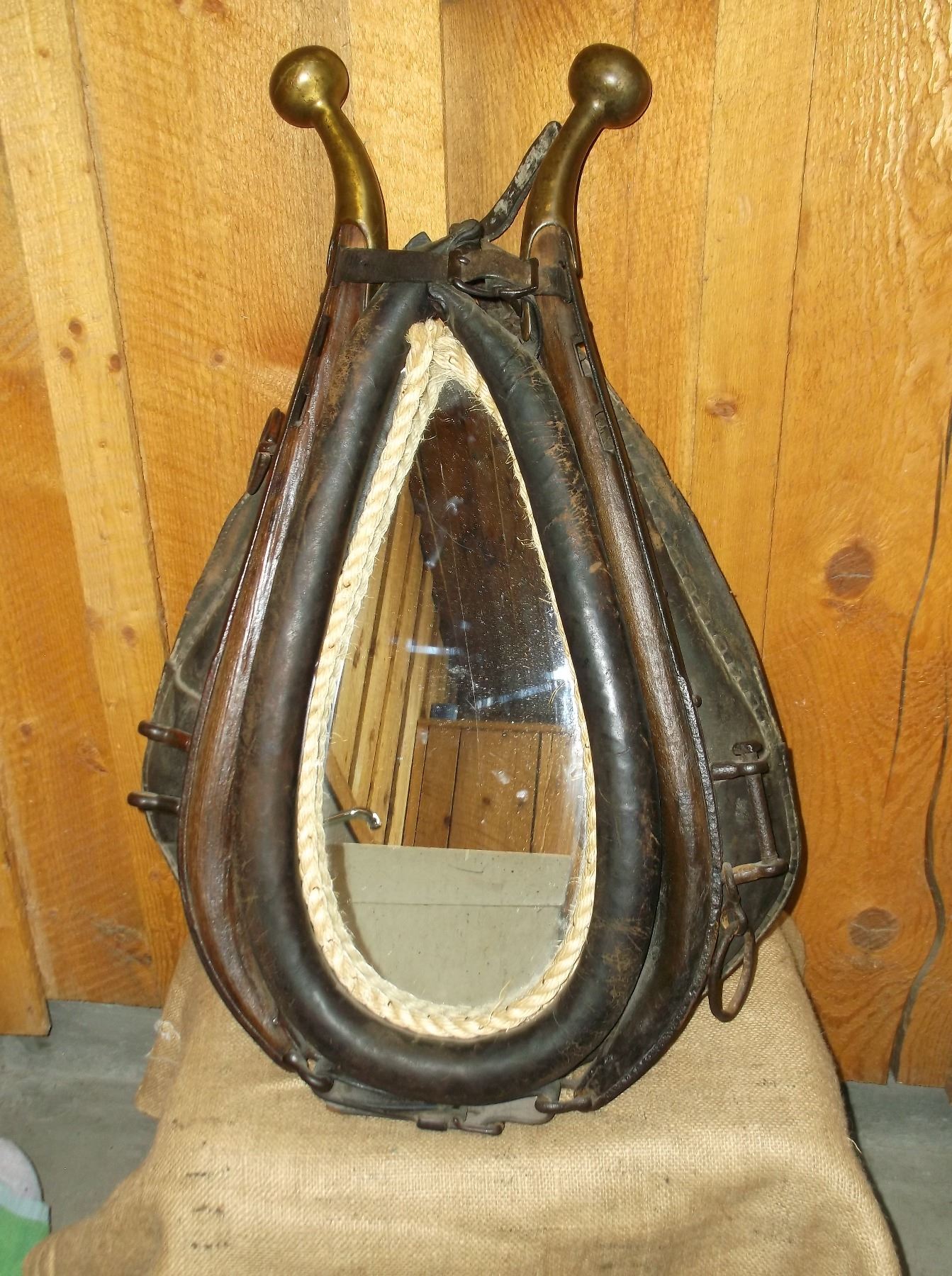 Horse Collar Mirror Brass Top Hames 29"L X 18"W