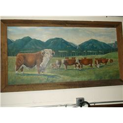 Signed Joe Thornbrugh Original Oil on Canvas-  Hereford Cattle- Bitterroot Valley