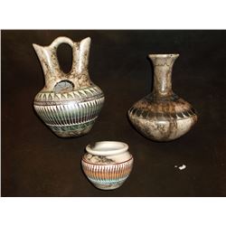 3 Contemporary Navajo Horsehair Pieces of Pottery