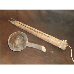 Rare Early African Quiver with Arrows- Wooden Water Dipper- Broken Handle