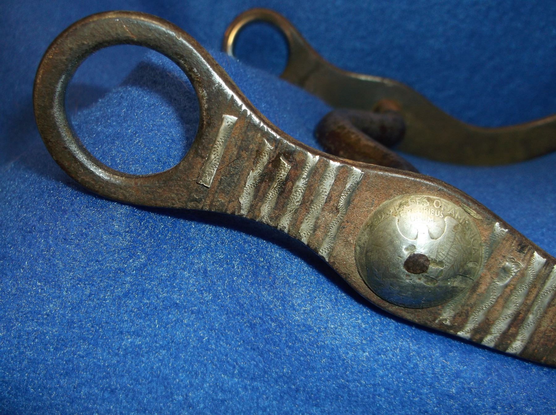 Marked Fleming Silver Overlaid Bit Curved Shank Copper Inlaid Curb Mouth