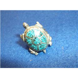 Unmarked Sterling and Turqoise Turtle Ring