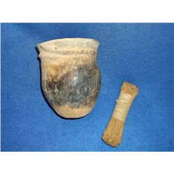 Early Navajo Waterdrum Pot- Brush- Hand Coiled- 5.5"H X 5"W