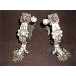 Marked Les Vogt Performax Silver Overlaid Spurs- Chap Guards- Jingle Bobs- 20 Point Rowels