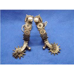 Marked EG Star Magdalena Sonora Silver Inlaid Spurs- Chap Guards- Jingle Bobs- Rowel Covers