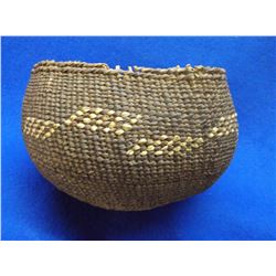 Reverse Design Twined Acorn Basket- C. 1900- 4.5"H X 6"W
