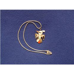 Zuni Thunderbird Inlaid Pendant- Sterling Chain- 10.5"L